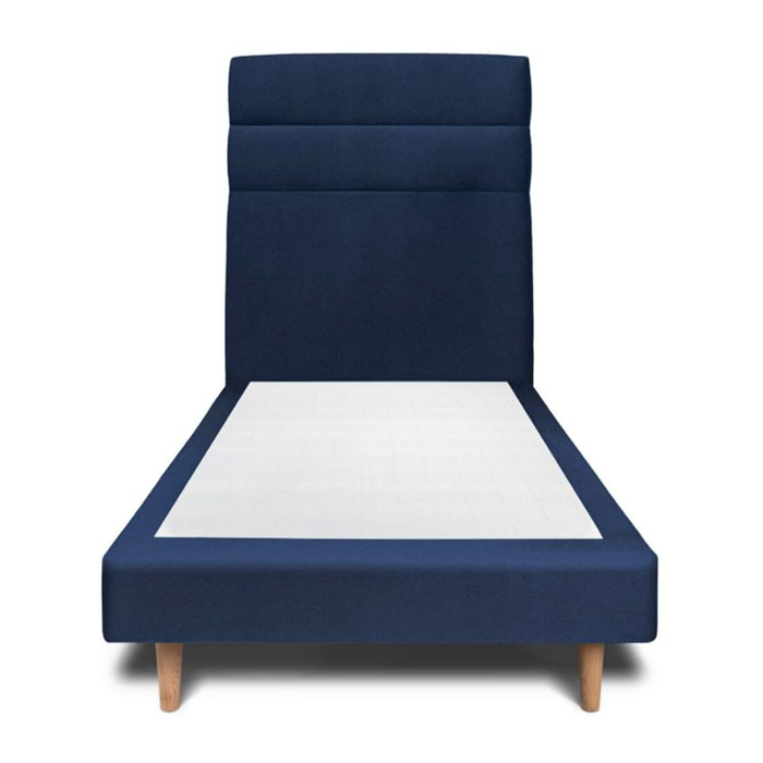 Lit avec tête de lit bandes horizontales velours et sommier tapissier Ep14