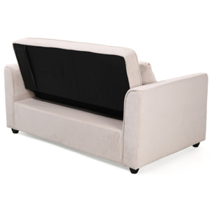 Ernest - Canapé droit 2 places convertible en velours côtelé - Beige