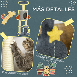 Árbol Rascador para Gatos de 116 cm Tipo de Cohete Torre para Gatos Interior con Postes para Rascar Cama Cueva y Juguete Estrella Ø44x116 cm Azul