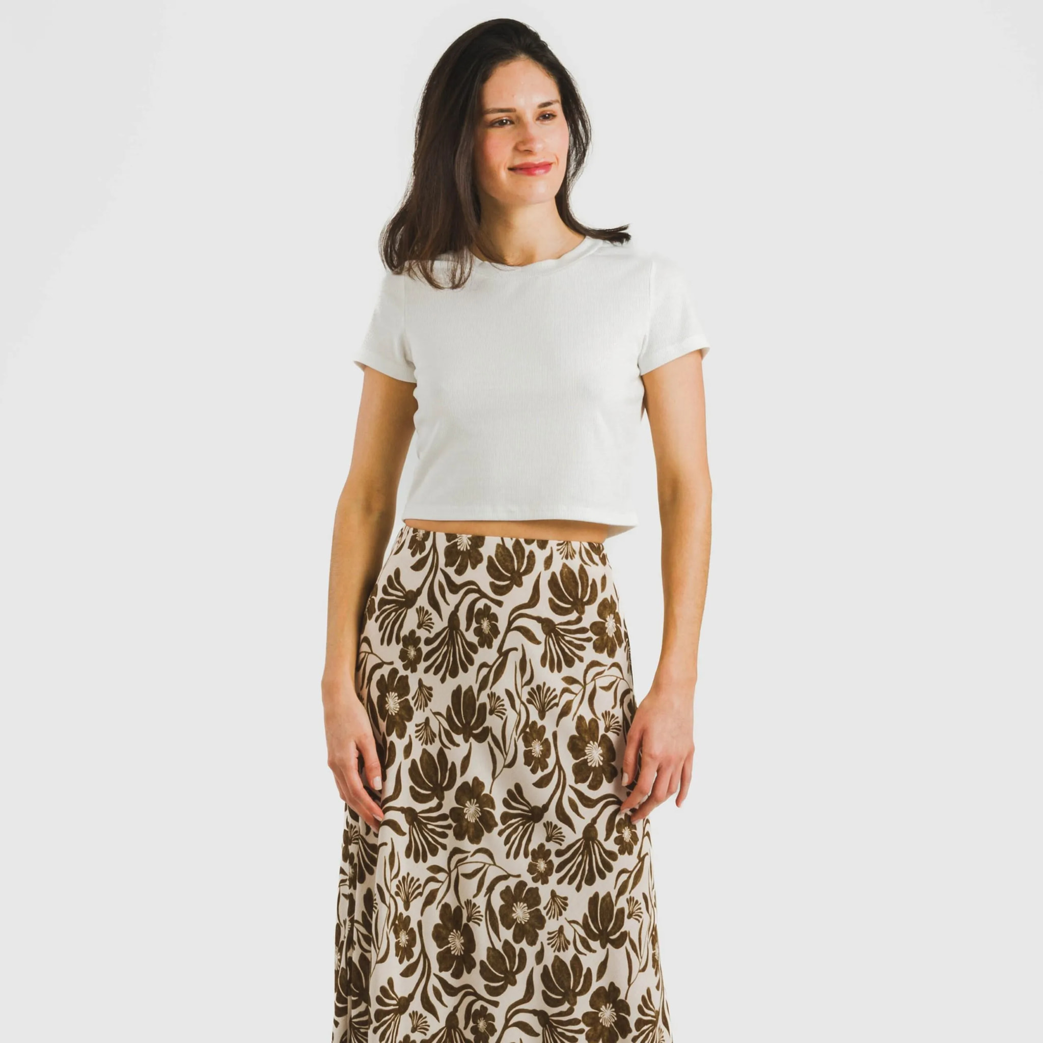 Falda midi viscosa bambula Alexis Marrón
