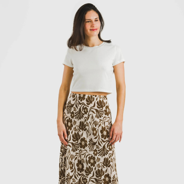 Falda midi viscosa bambula Alexis Marrón