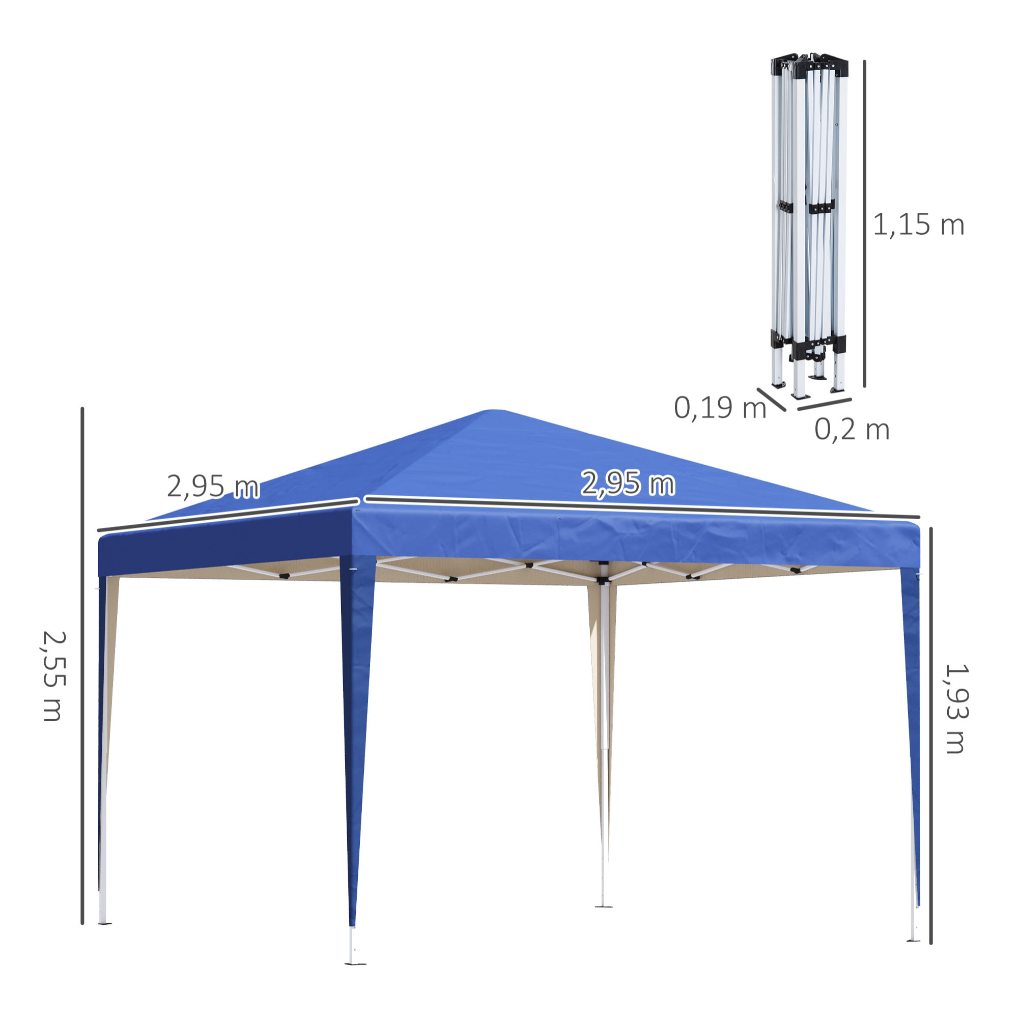 Carpa Plegable Gazebo 3x3 m Cenador Plegable con Altura Ajustable en 3 Niveles Toldo Anti-UV y Bolsa de Transporte para Camping Fiestas Azul