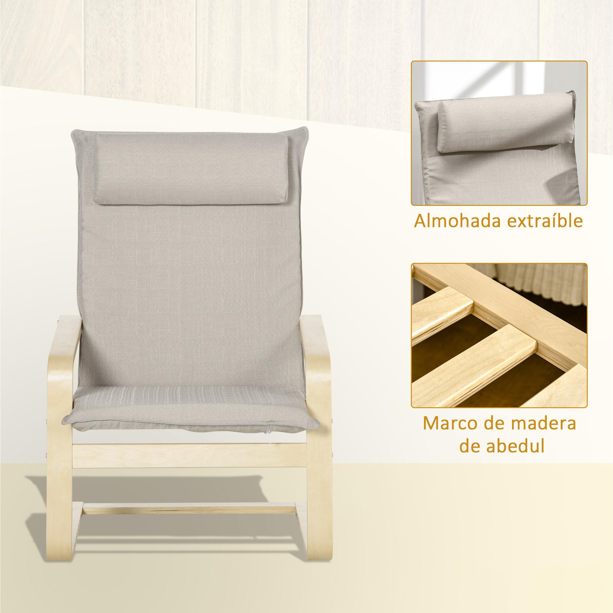 Sillón de Salón con Otomana Tapizado en Tela Butaca Moderna con Respaldo Alto Reposabrazos Almohada Extraíble para Dormitorio 67x69x100 cm Gris