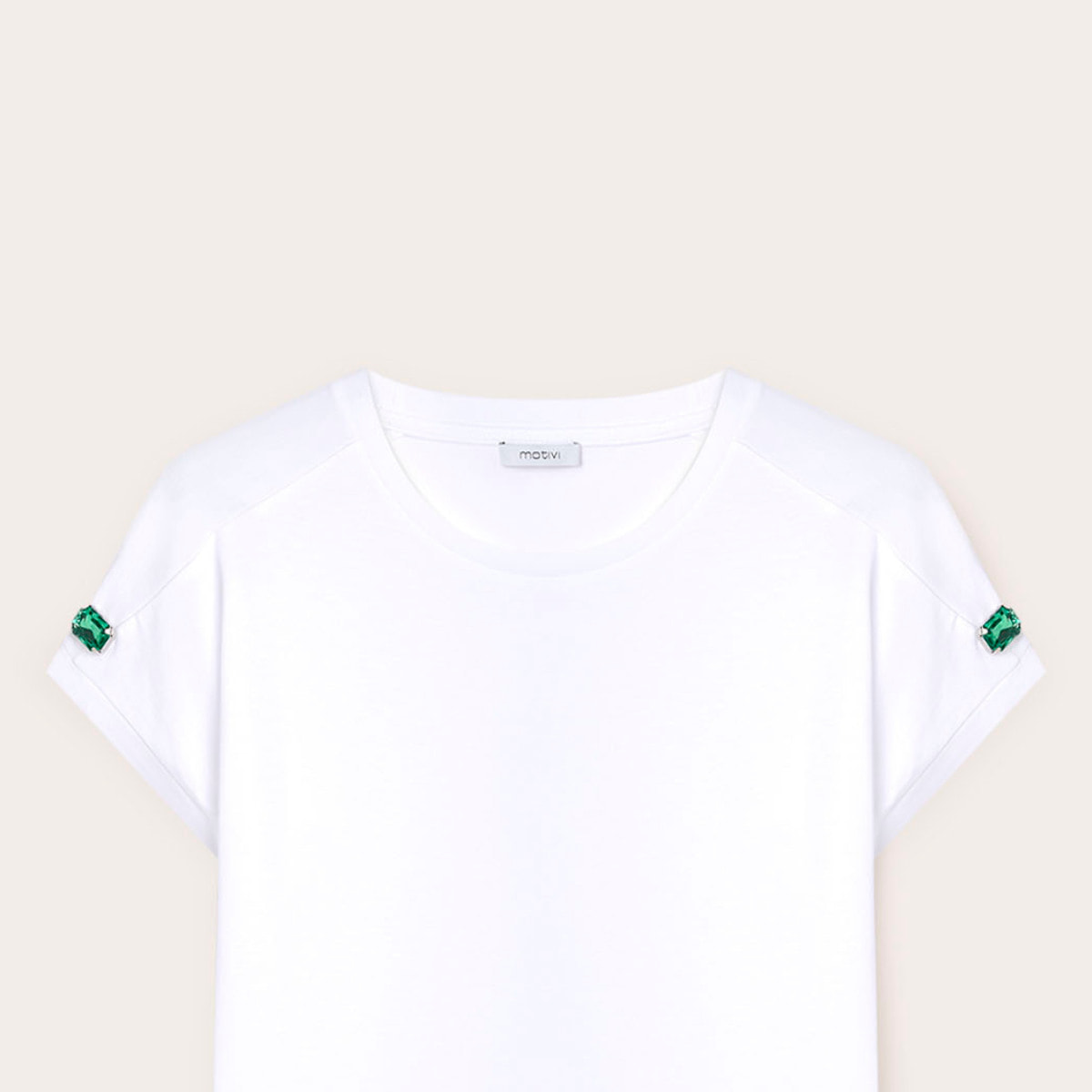 Motivi - T-shirt kimono con pietre sulle maniche - Bianco