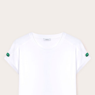 Motivi - T-shirt kimono con pietre sulle maniche - Bianco