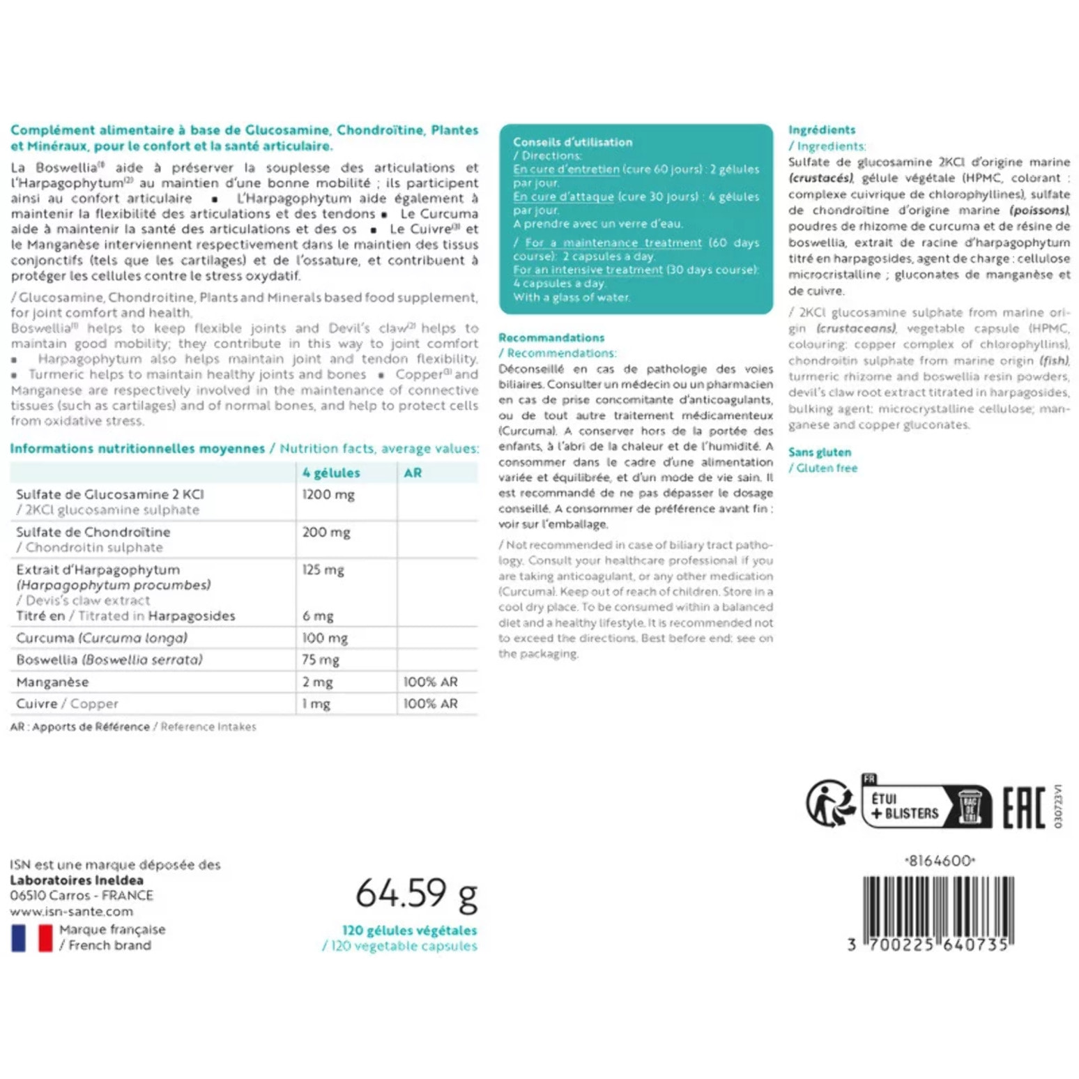 INELDEA SANTE NATURELLE - ARTROBIOL PLUS – Souplesse des Articulations - Maintien Cartilage et Ossature - Ostéol Actif Breveté Naturel - Sans Gluten - Lot de 2 produits