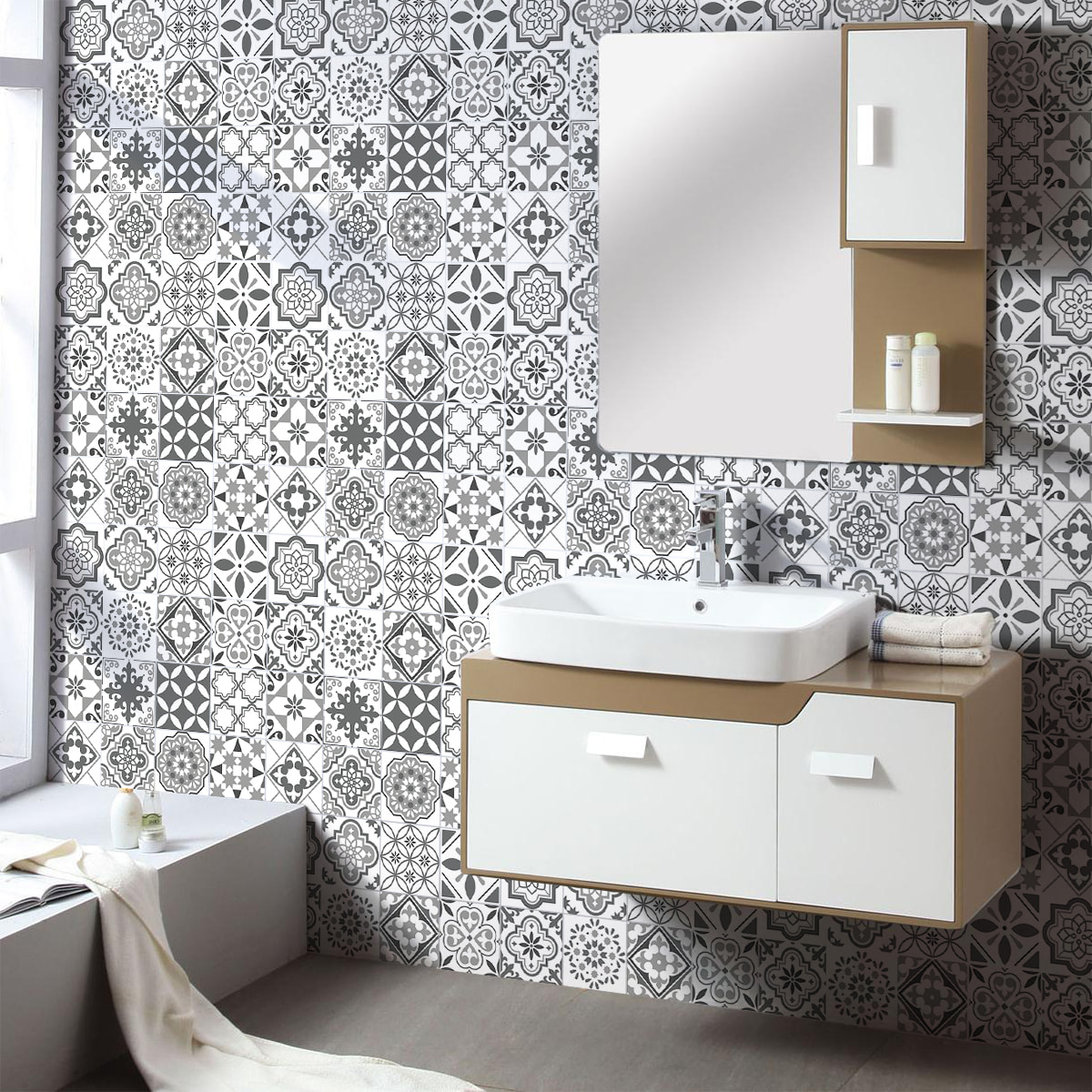 Stickers muraux - Sticker Mural Carrelage adhésif Cuisine Salle de Bain - 60 STICKERS CARRELAGES AZULEJOS CERAFINA
