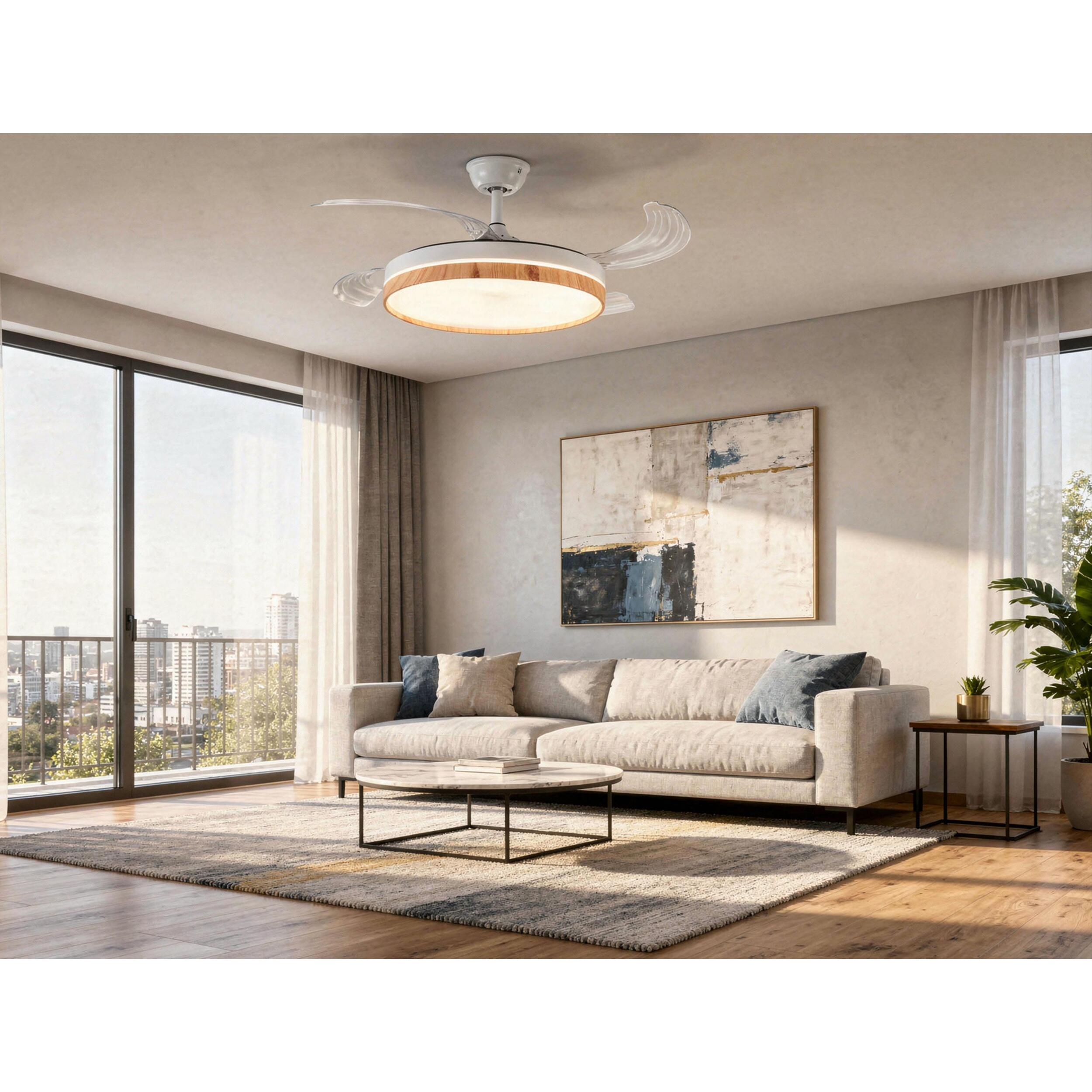 Ventilateur de plafond rétractable avec lumière LED et minuterie