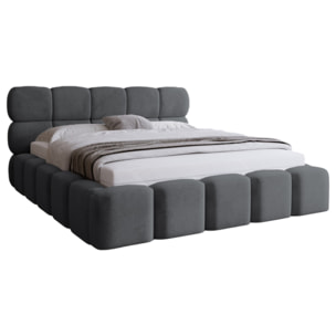 Mariposa - lit coffre - 140x200 cm - sommier inclus - en velours - Gris Anthracite