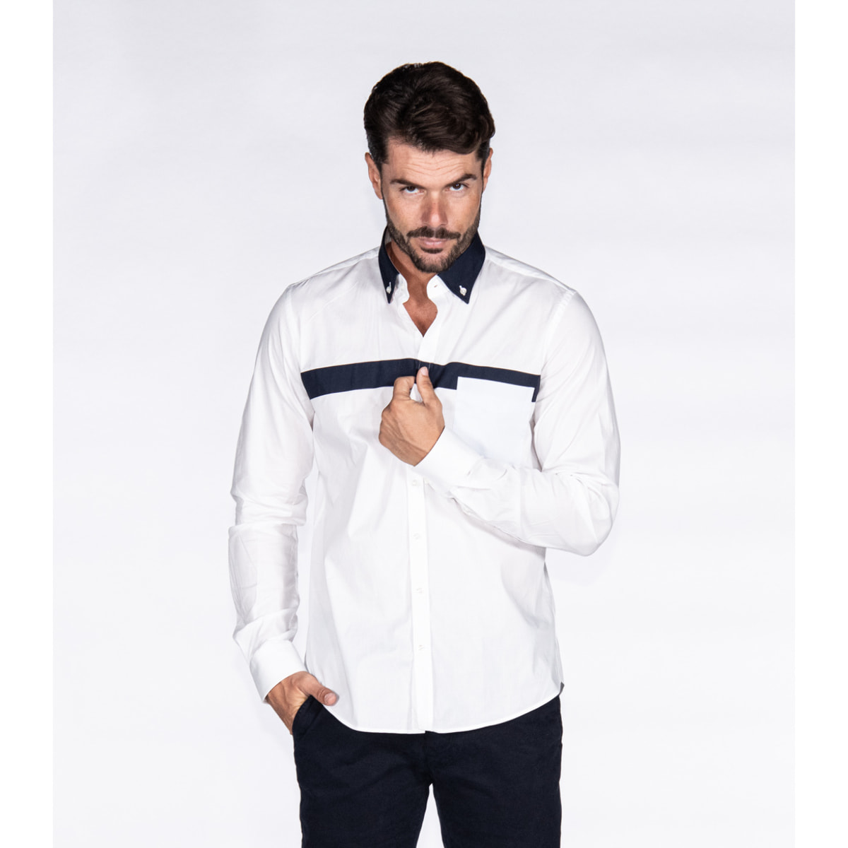 Camicia Uomo Popeline Stretch Unito Bianco