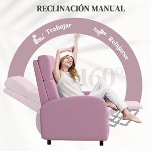 Sillón Relax Reclinable Manual Sillón Relax Tapizado en Lino Sintético con Reposapiés Carga 120 kg Sillón Reclinable para Dormitorio Oficina Rosa