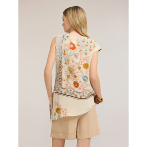 Motivi - Top asimmetrico in raso con stampa - Beige