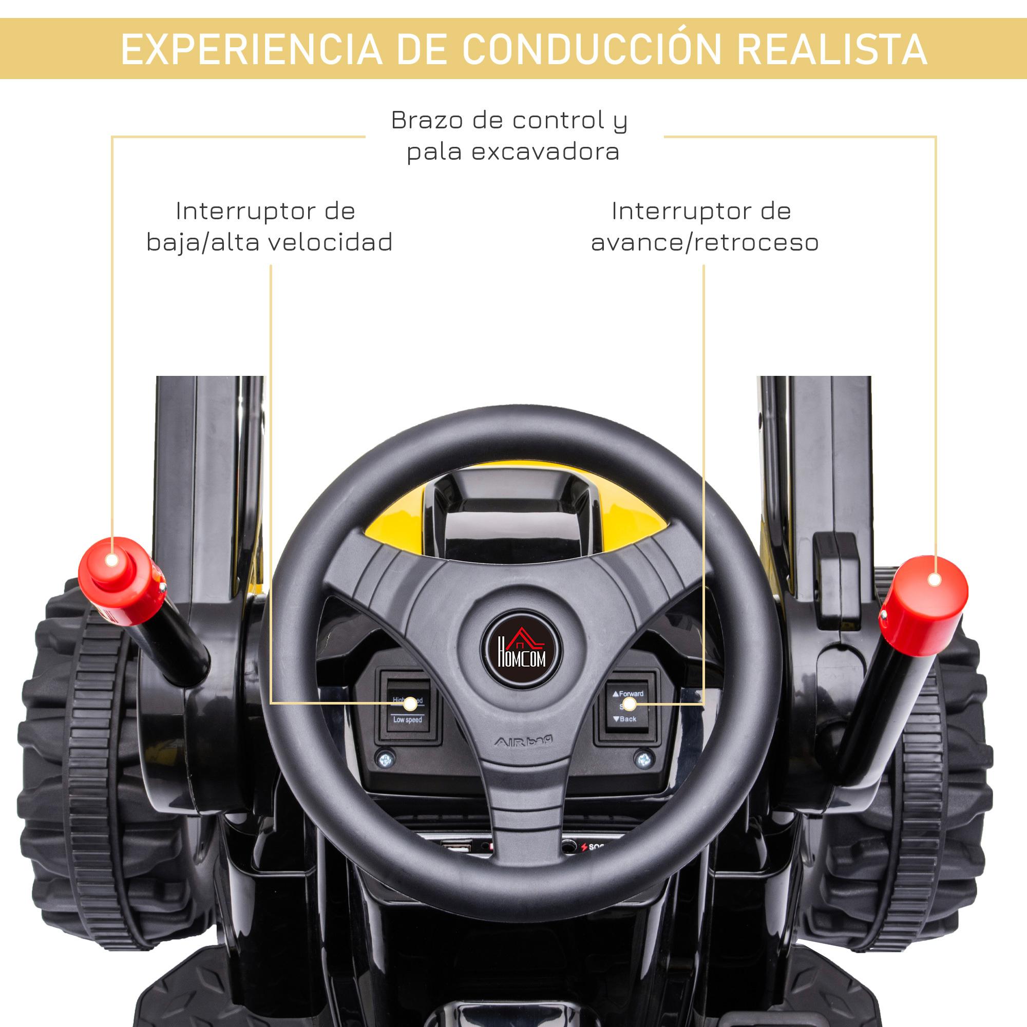 Tractor Excavadora Eléctrico Infantil +3 Años a Batería Música y Luces Amarillo