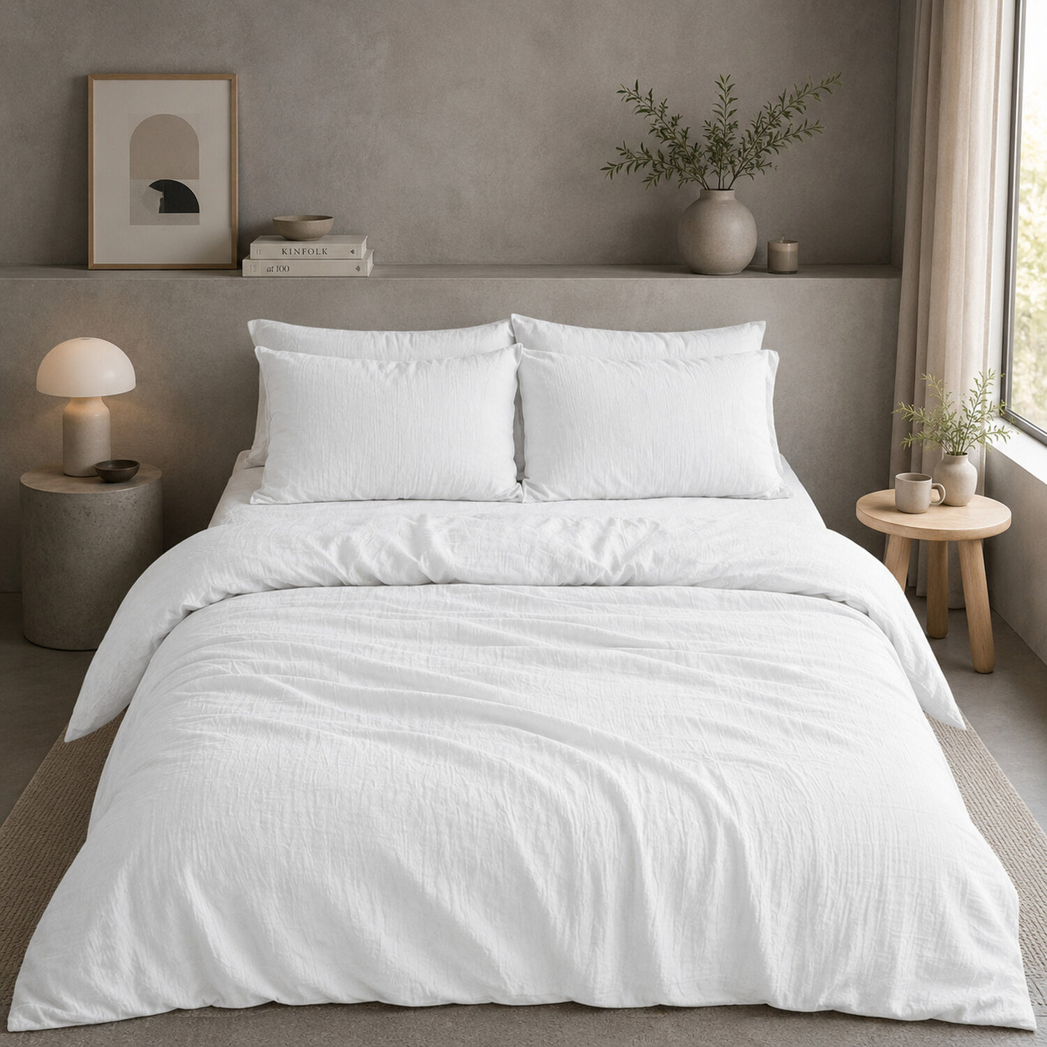 Housse de couette 100% gaze de coton lavé blanc pur