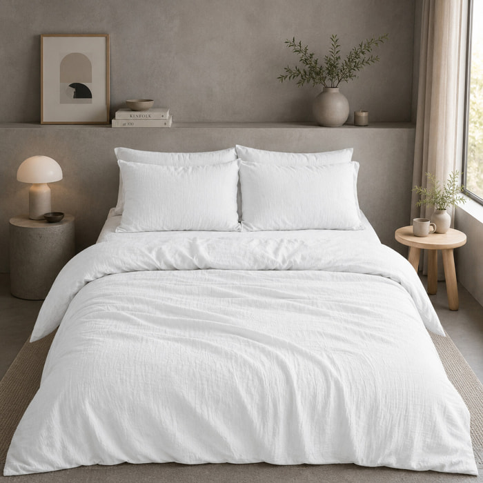Housse de couette 100% gaze de coton lavé blanc pur