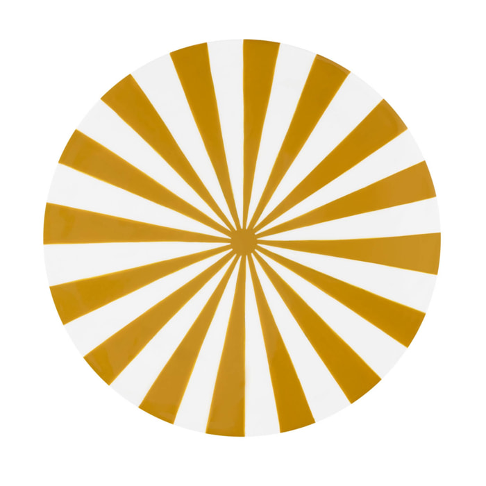 Table d'appoint. bout de canapé. table de chevet. acier émaillé rayures bicolore. ocre et blanc. Ø34 x H41cm