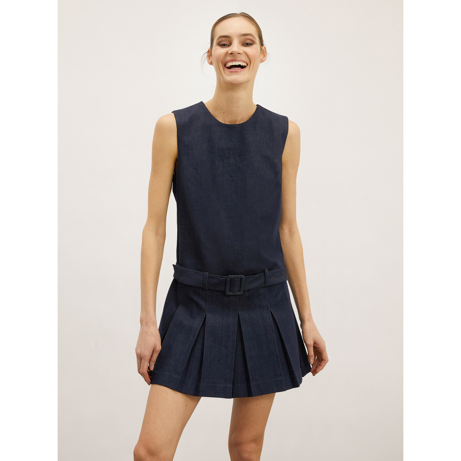 Motivi - Vestito mini in denim con gonna a pieghe - Blu