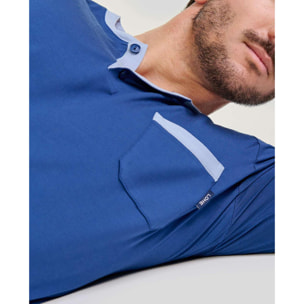Pijama hombre suave tejido, escote con abertura de botones, manga larga y pantalón largo de corte regular con bolsillos laterales