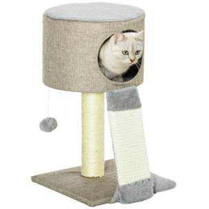 Árbol Rascador Gatos con Cueva Rampa Poste de Sisal y Bola Colgante 30x30x50 cm