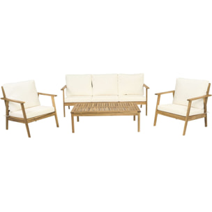 Salon de jardin en bois d'acacia avec coussins "Chilwell" - 5 places - Beige