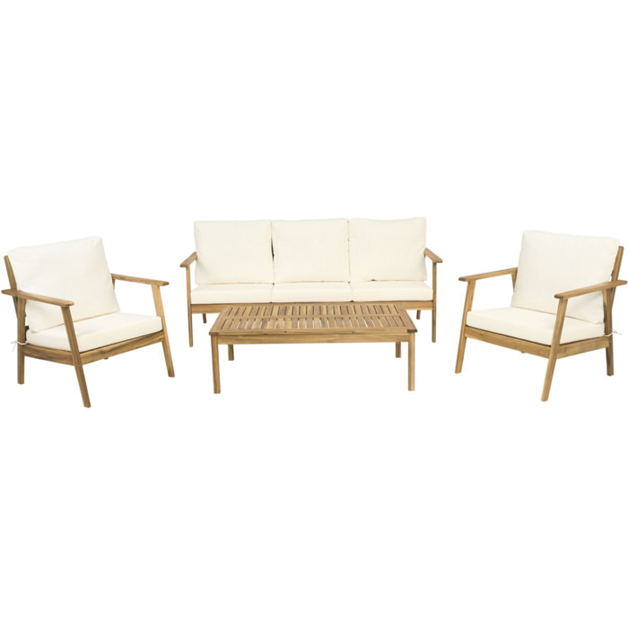 Salon de jardin en bois d'acacia avec coussins "Chilwell" - 5 places - Beige