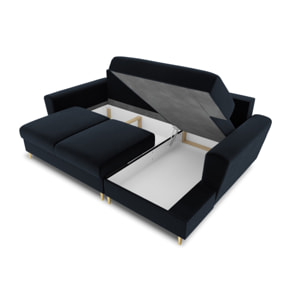 Canapé d'angle droit convertible avec coffre de rangement "Kyoto" 4 places en velours bleu foncé