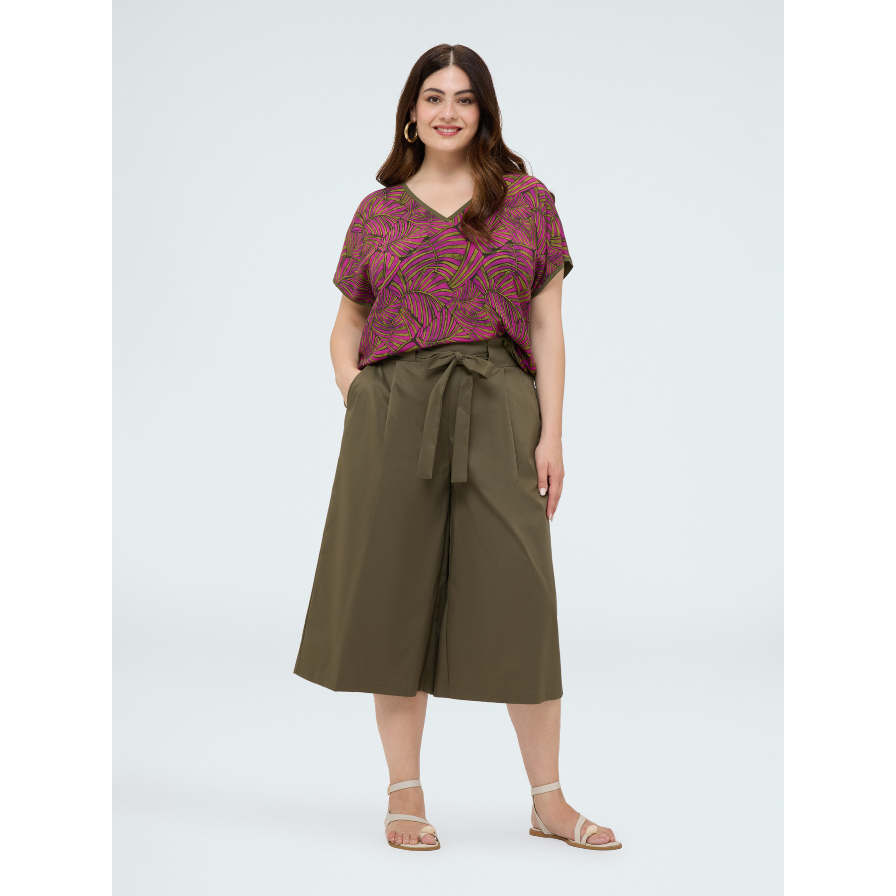 Fiorella Rubino - Pantalón falda en popelina de algodón - Verde militare