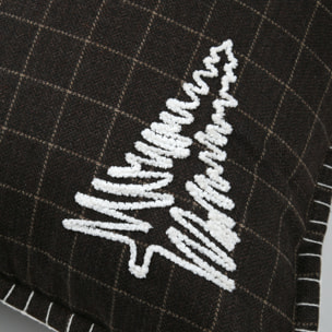 Coussin décoratif carré à carreaux et motif sapin - Marron Brun