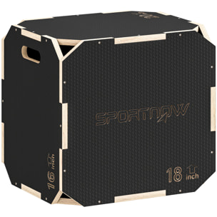 Cajón Pliométrico de Madera 3 en 1, Plataforma de Caja Pliométrica con 3 Alturas Ajustables 51/48/41 cm, Asas, sin Esquinas, Entrenamiento de Salto, Fuerza, para Casa, Gimnasio y Exterior