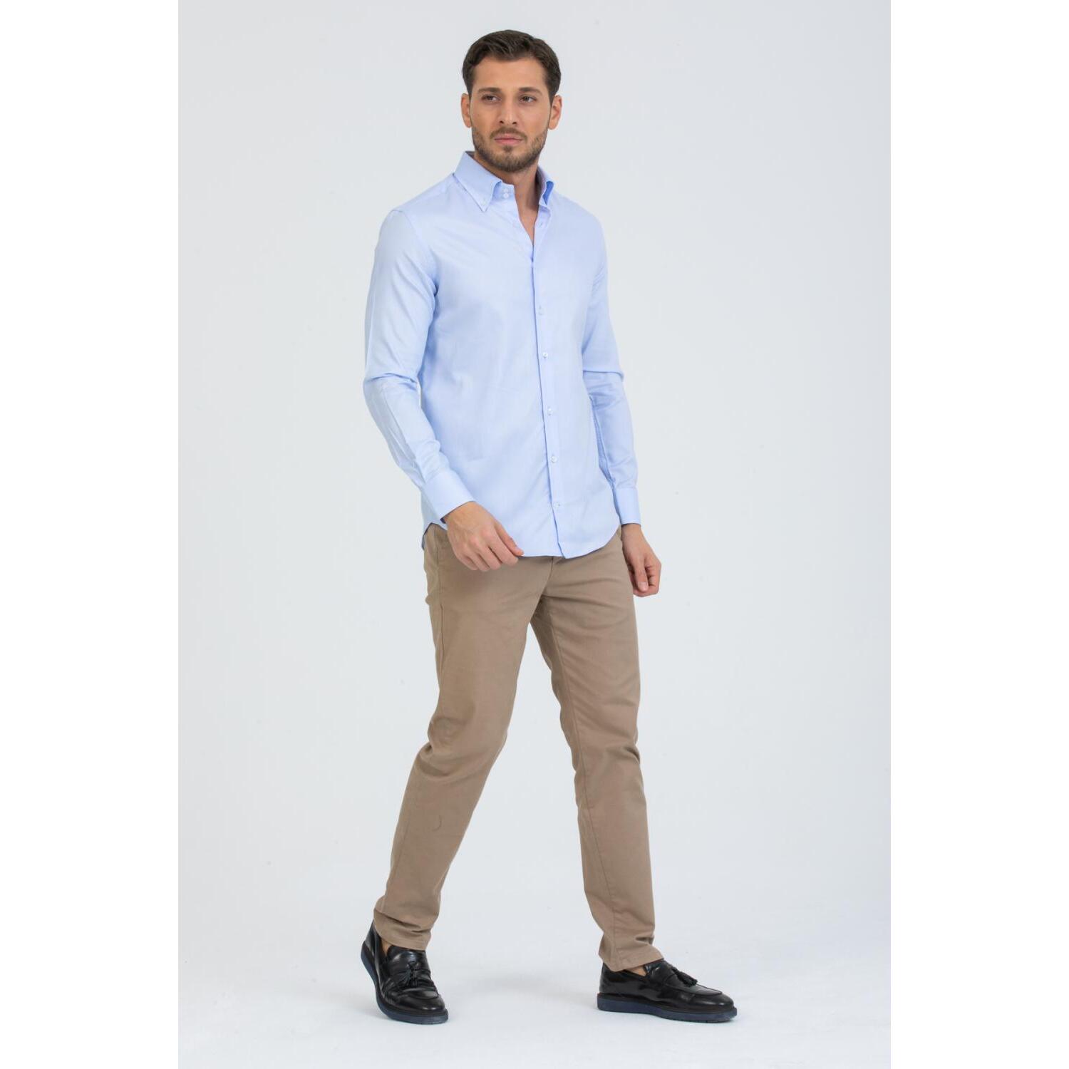 Camicia Uomo 2 Bottoni Button Down Slim Oxford unito Celeste