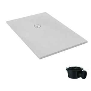 Receveur de douche antidérapant 120 x 80 Singulier neoroc rectangle blanc avec bonde sans capôt horizontale