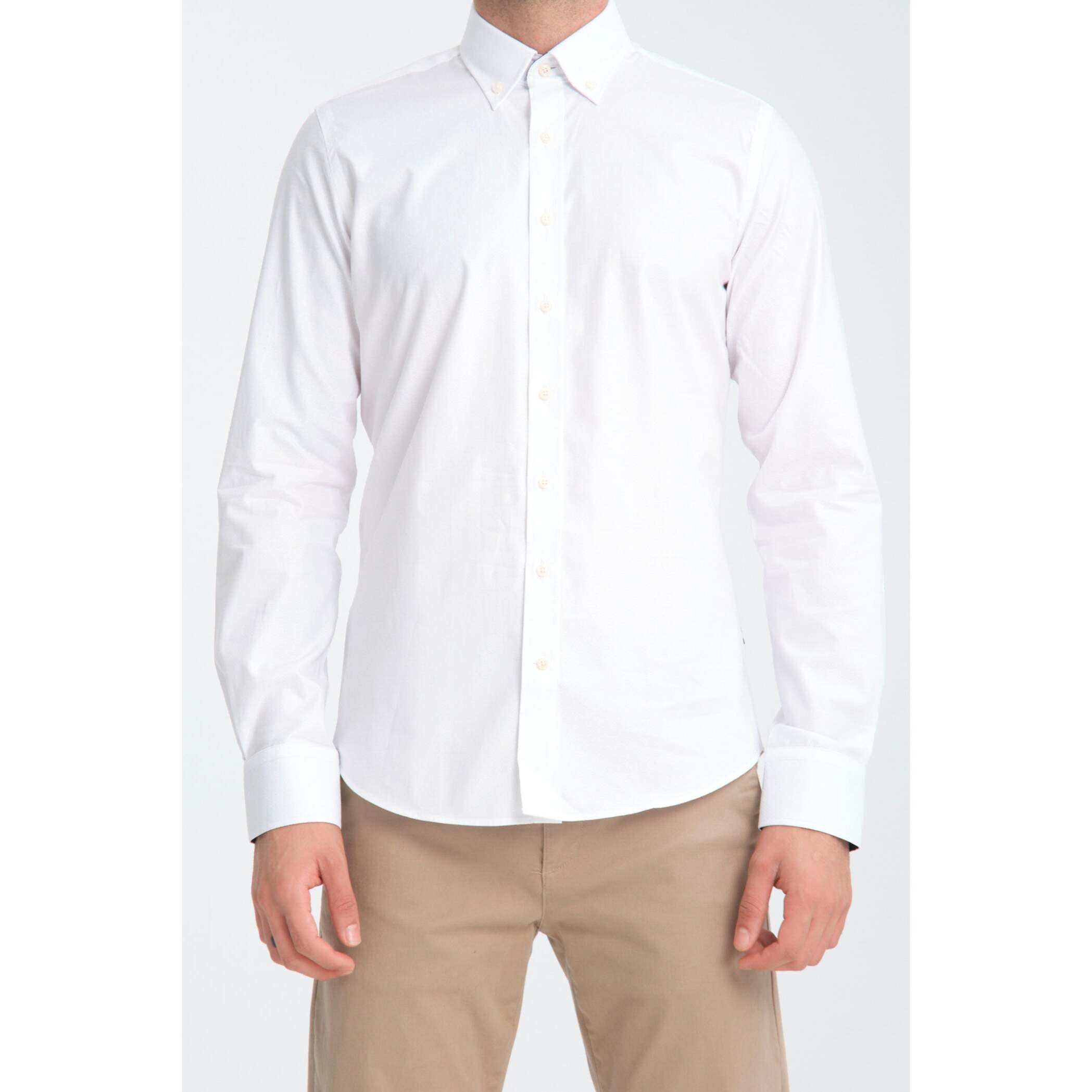 camicia uomo 1 bottone button down slim Jacquard Fantasia Bianco