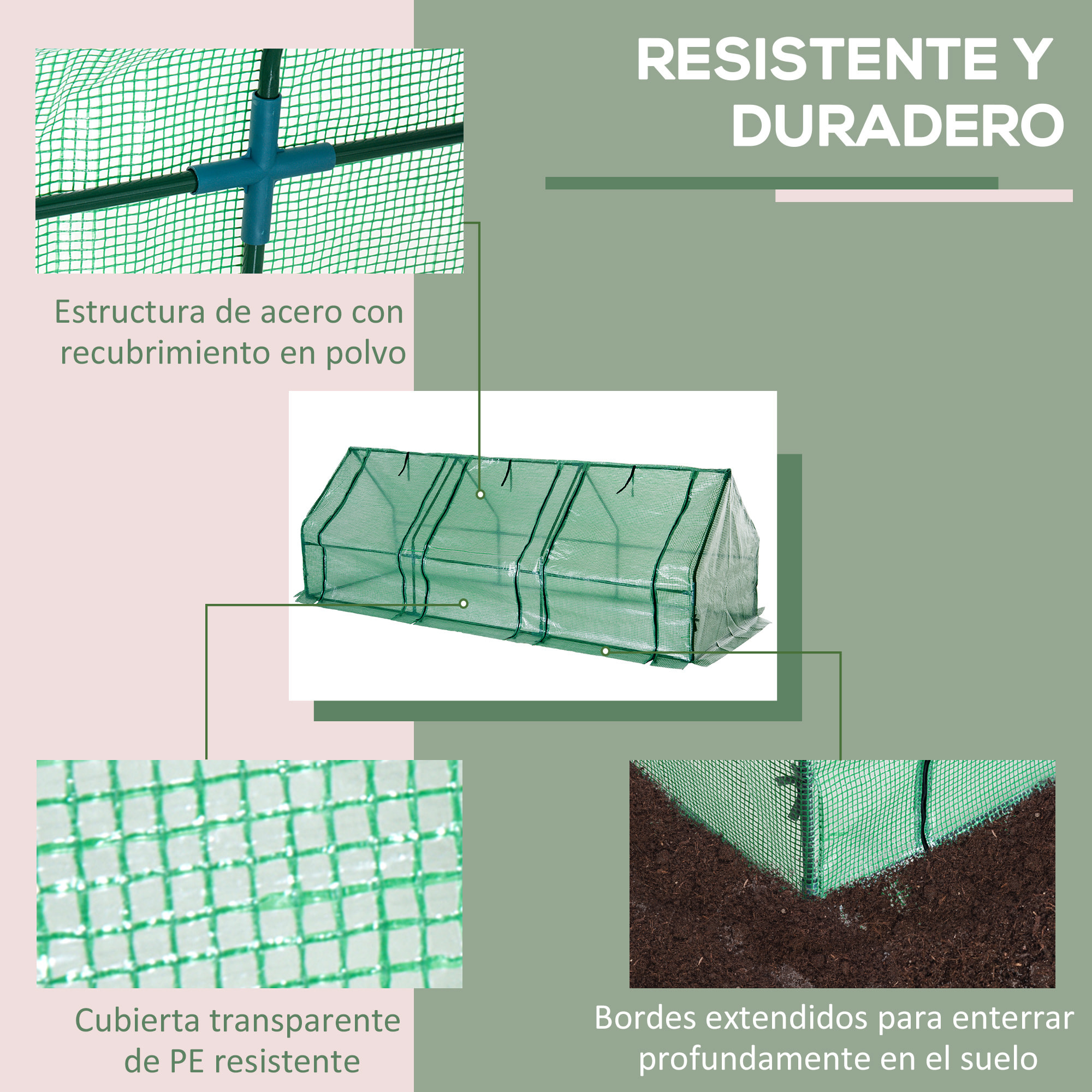 Invernadero de Exterior Invernadero de Jardín 270x90x90 cm Tipo Caseta con 3 Ventanas Marco de Acero y Cubierta de PE 140g/Ã£Å½Â¡ para Cultivo Plantas Flores Tomates Verde