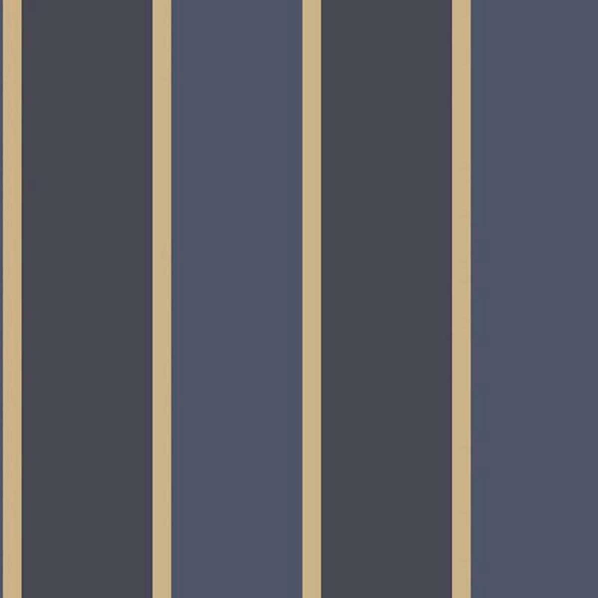 Papier peint LUTECE imprimé rayures bleues et or - Bleu