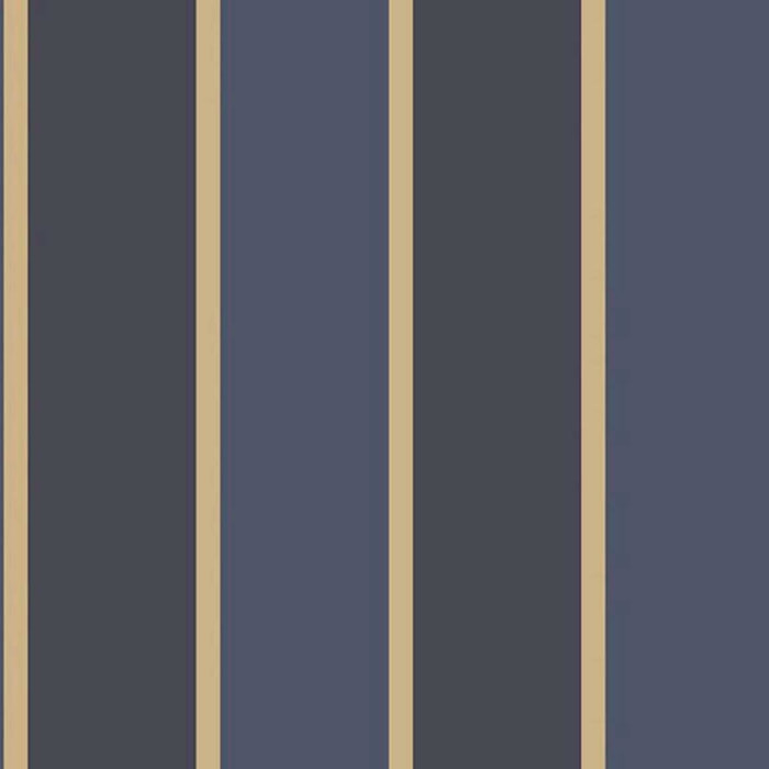 Papier peint LUTECE imprimé rayures bleues et or - Bleu
