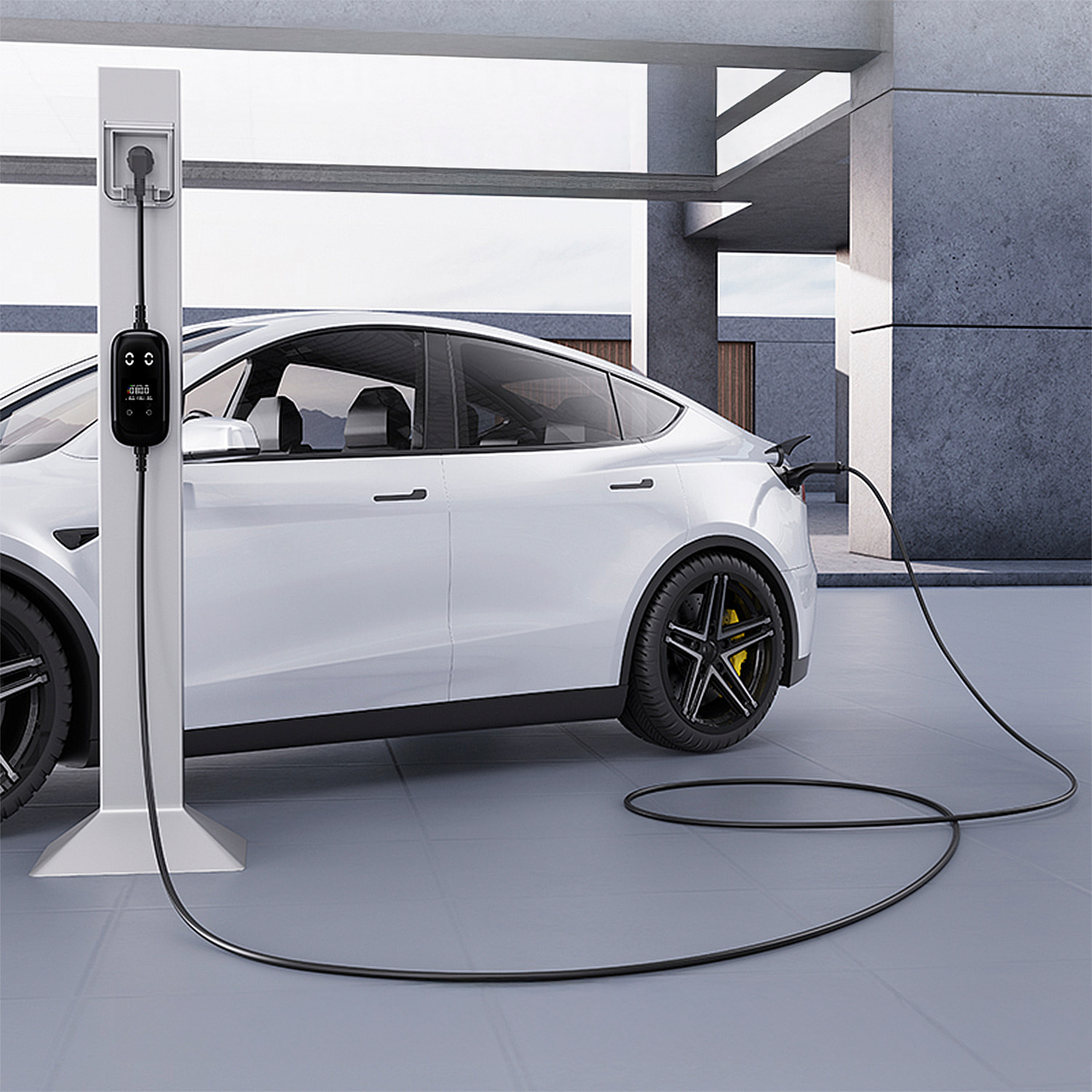 Caricabatterie G01 per auto elettrica Tipo 2, EV e PHEV, con 32A e 7KW. APP di controllo e Schermo LCD.