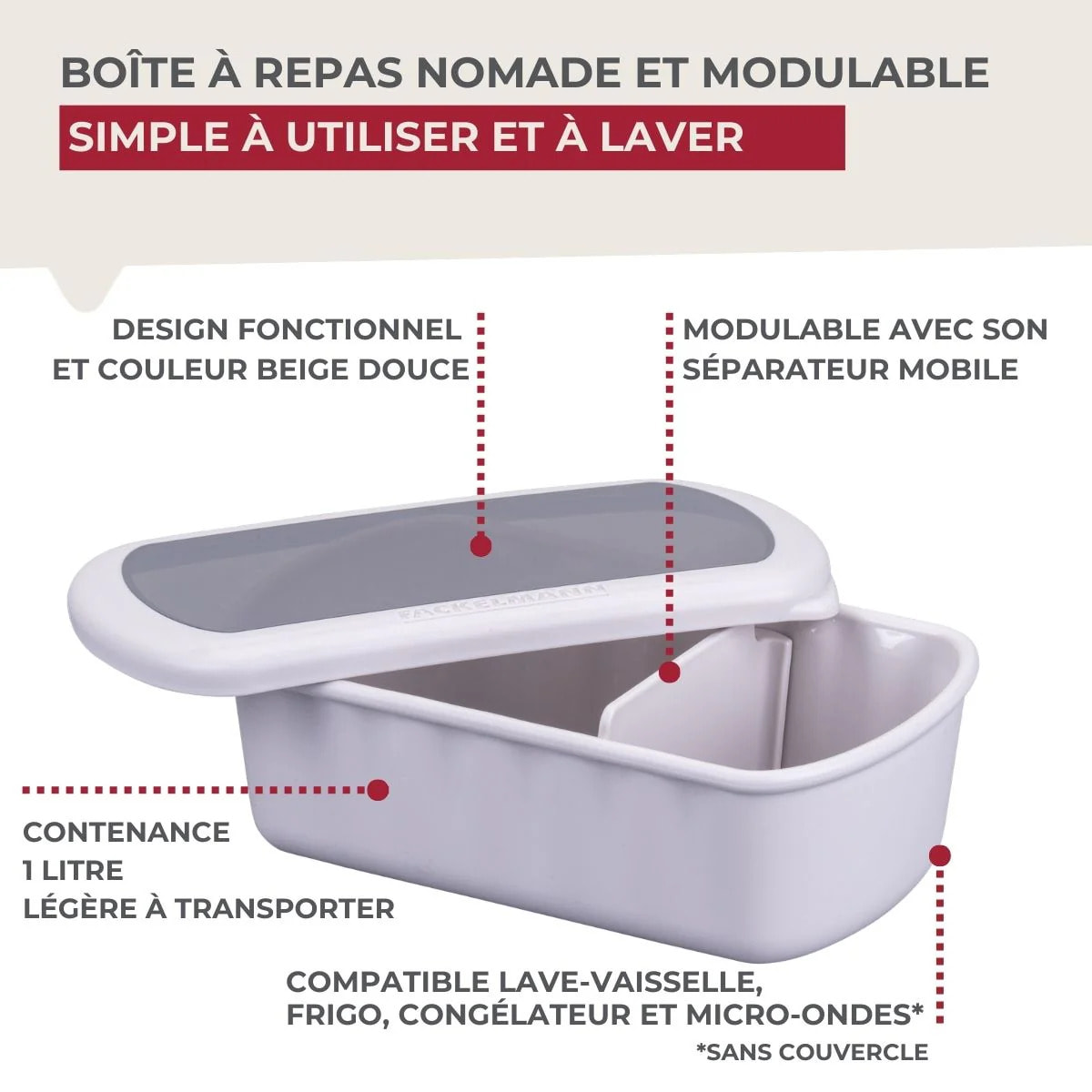 Lunchbox Beige à compartiment réglable 1 litre sans BPA Fackelmann Storage
