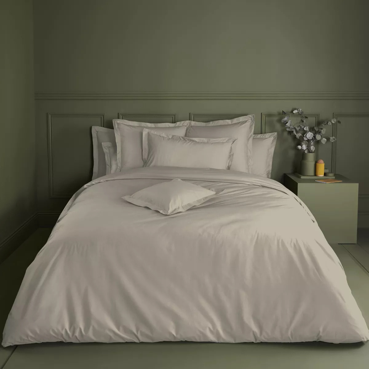 Housse de couette percale de coton uni beige La percale francaise lin