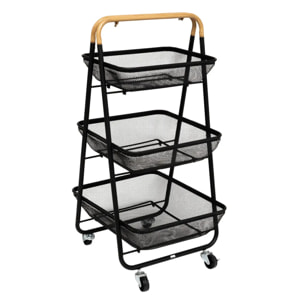 Desserte à roulettes "Mayaj" 3 niveaux noir