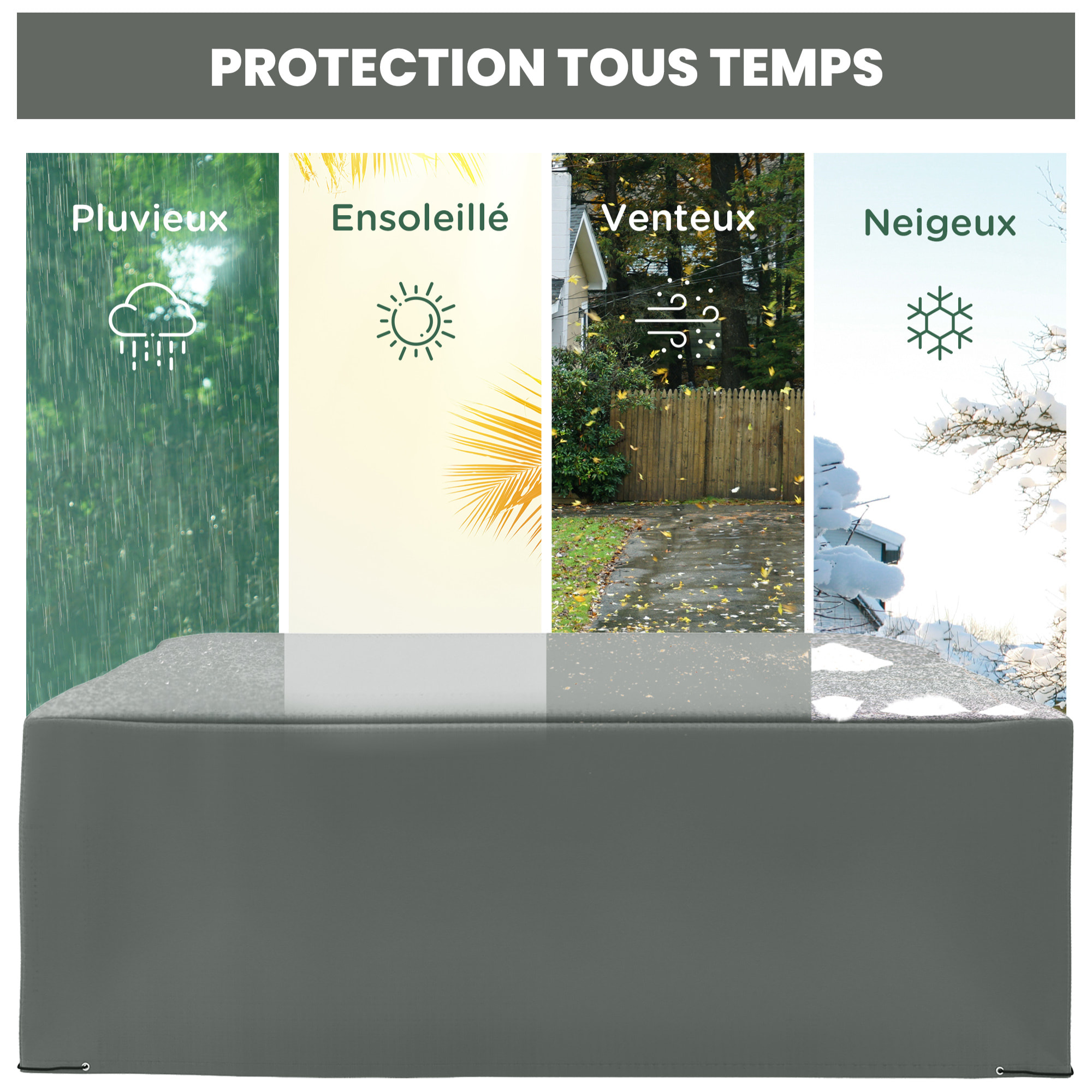 Housse de meubles de jardin imperméable tissu Oxford 600D gris