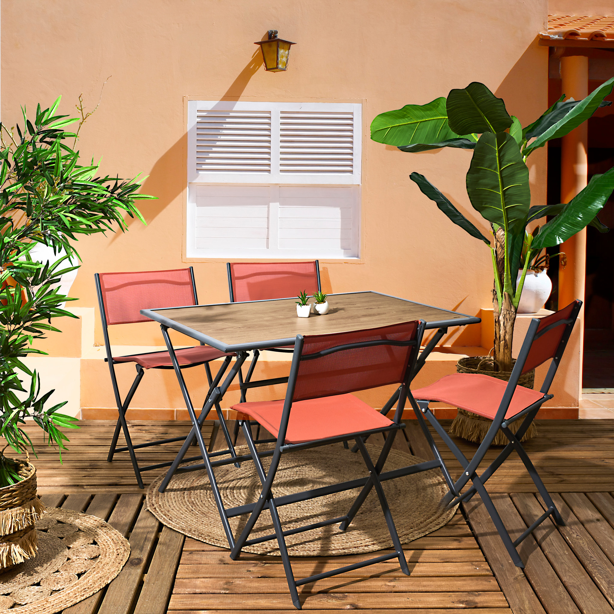 Table Metal Effet Bois Barcelone 110x70