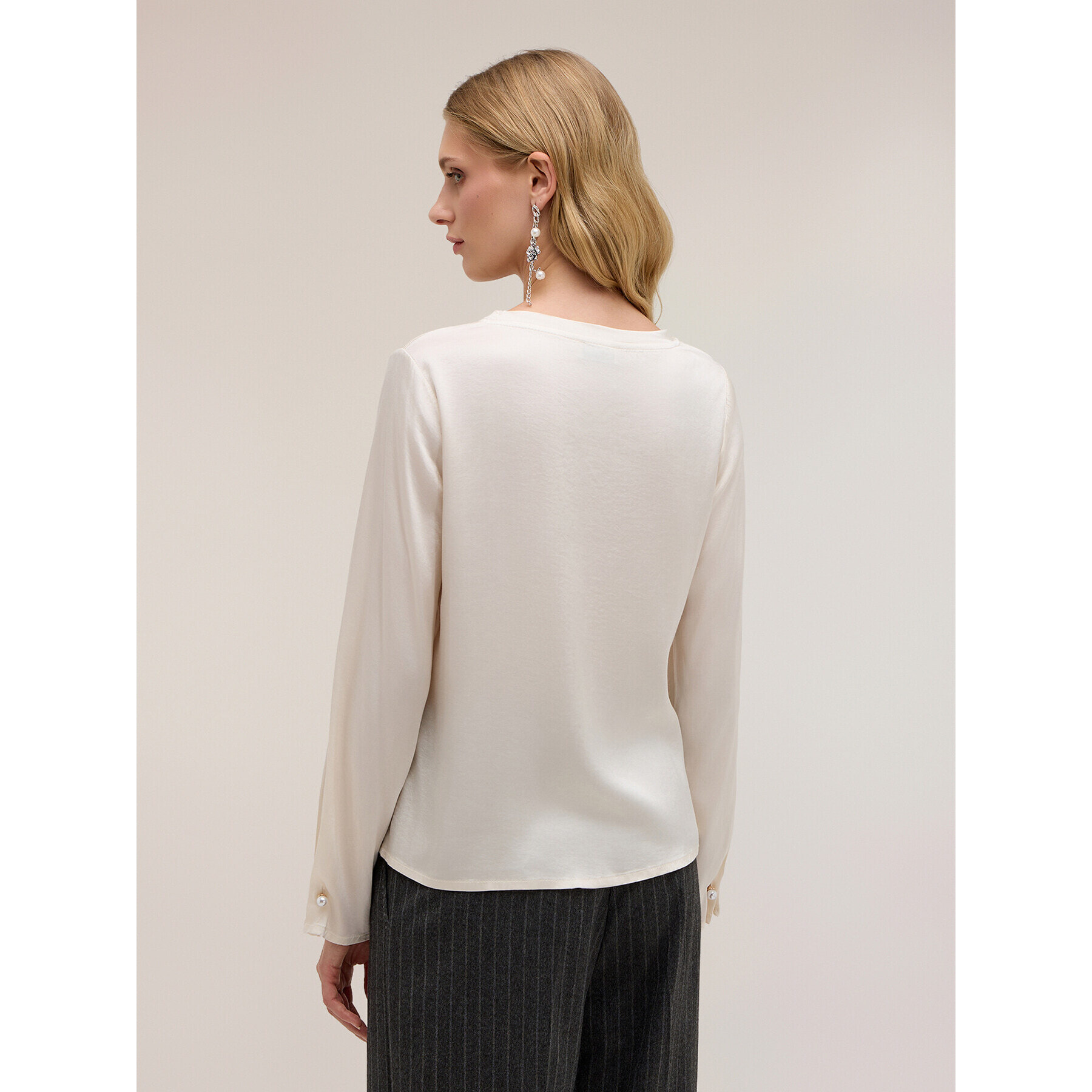 Motivi - Blusa con gemelli a perla The Tailoring Lab - Bianco
