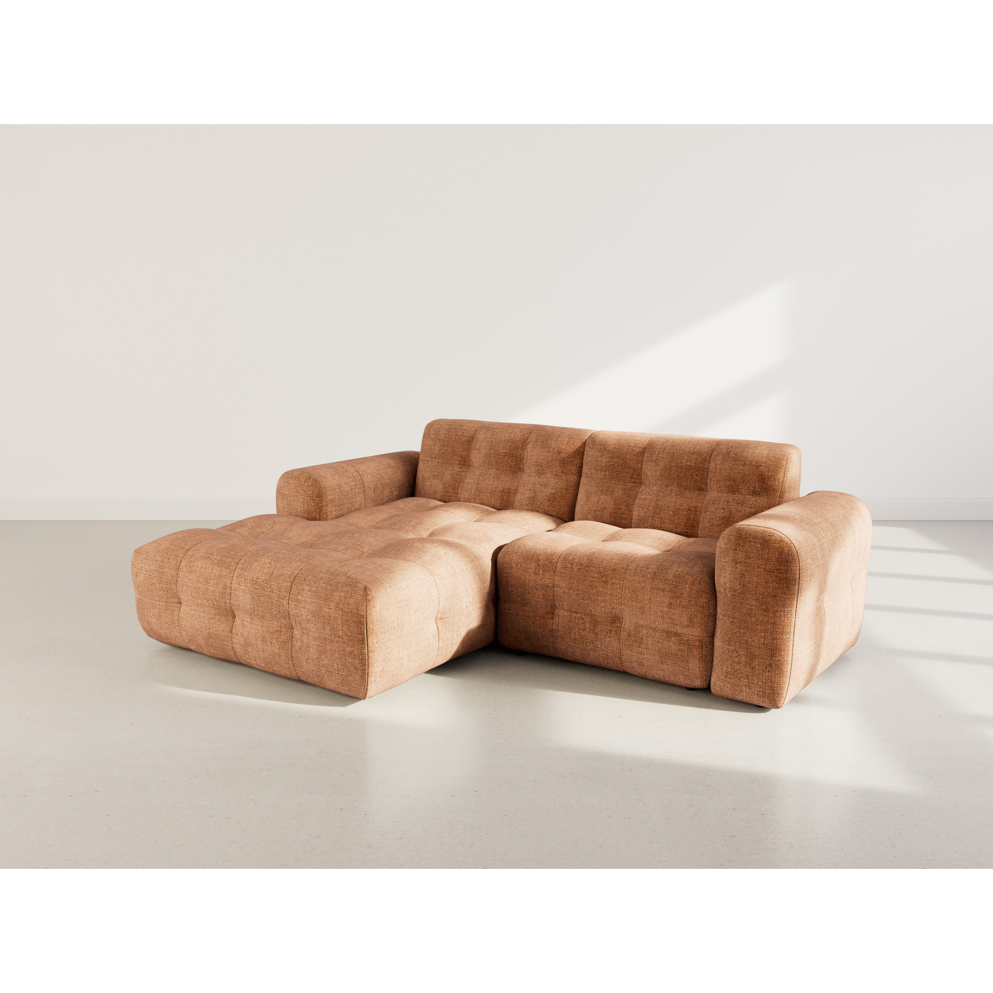 Diane - Canapé d'angle gauche 4 places en velours texturé - Terracotta