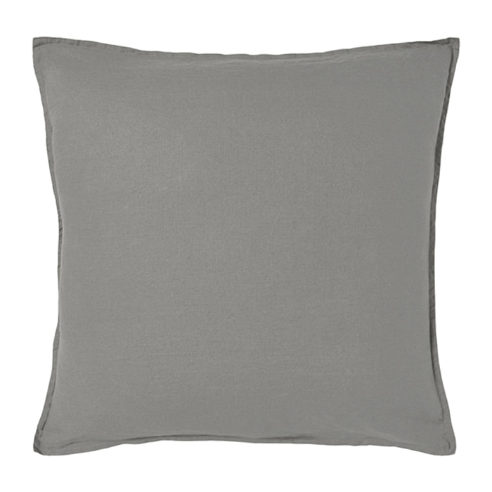 Taie d'oreiller unie en lin lavé, Made in France, NOUVELLE VAGUE , Gris Galet