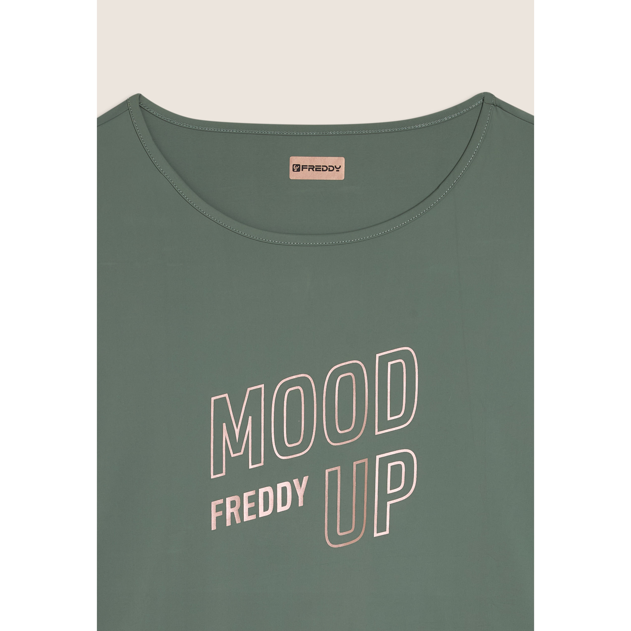T-shirt cropped ampia in jersey tecnico con stampa “Mood Up”