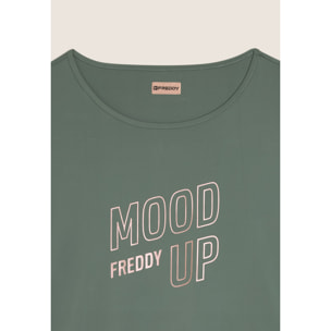 T-shirt cropped ampia in jersey tecnico con stampa “Mood Up”