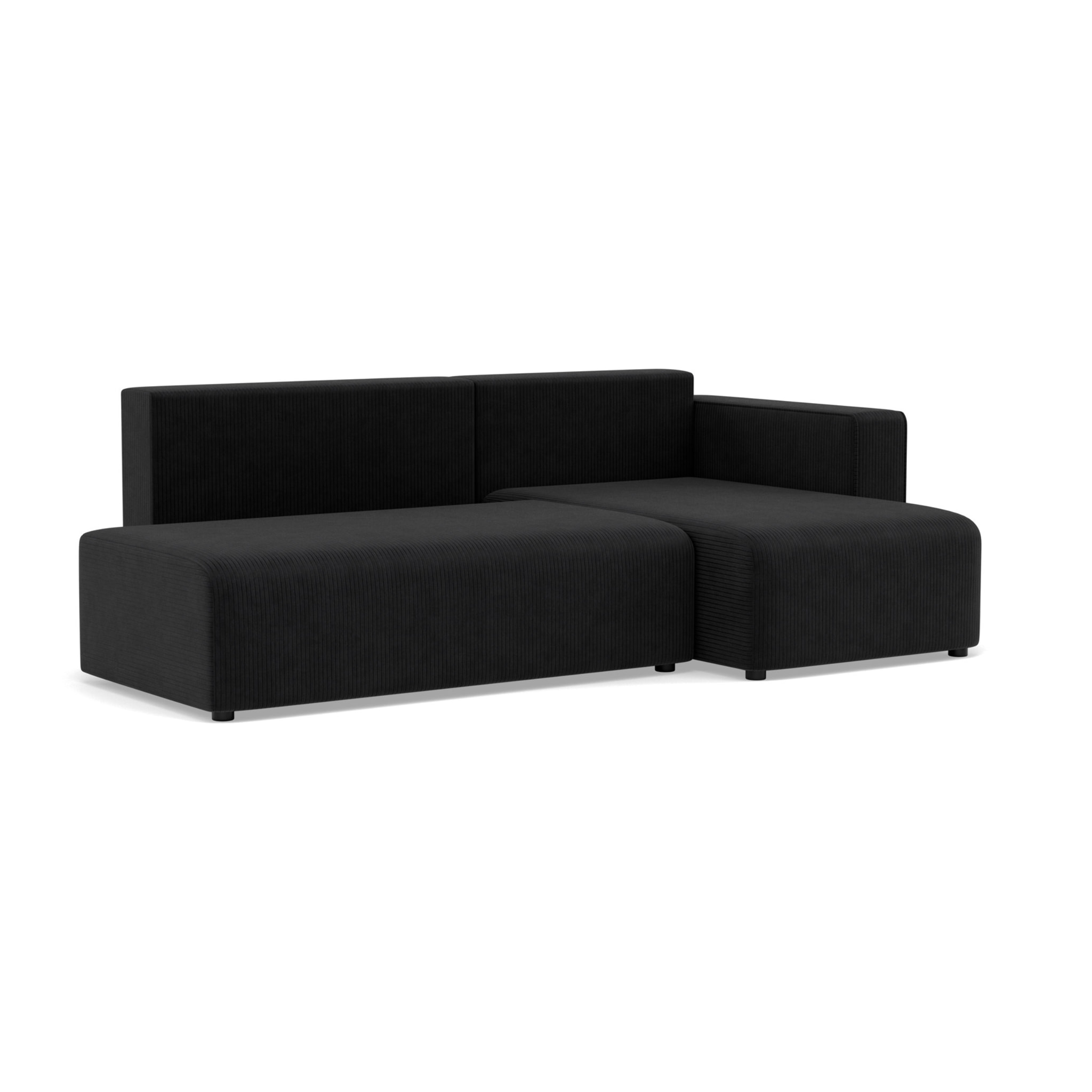 Topaze - canapé d'angle droit 4 places convertible avec coffre sans accoudoir en velours côtelé - Noir