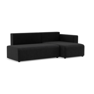 Topaze - canapé d'angle droit 4 places convertible avec coffre sans accoudoir en velours côtelé - Noir