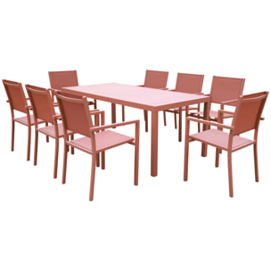 Salon de jardin BARI en textilène terracotta 8 places - aluminium terracotta