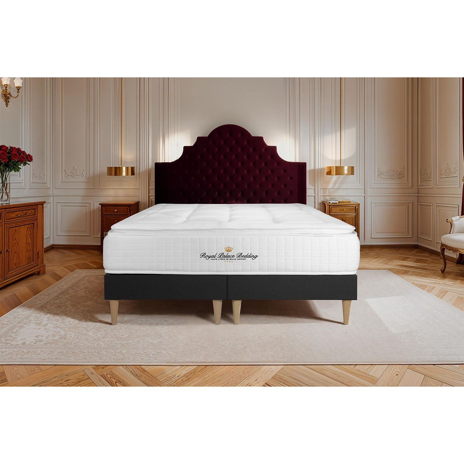 Ensemble George V + Sommier Tapissier multi-lattes cm d'épaisseur - Matelas à Ressorts ensachés et mémoire de forme de 28cm d'épaisseur